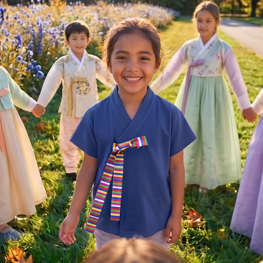 Kids Hanbok Shirt - Saekdong Blue